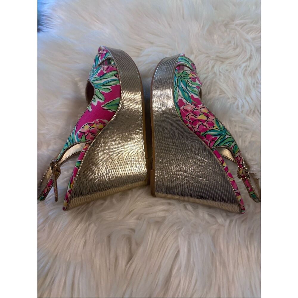 Lilly Pulitzer Pink & Green Floral Slingback Wedge Sandals - Picture 7 of 8